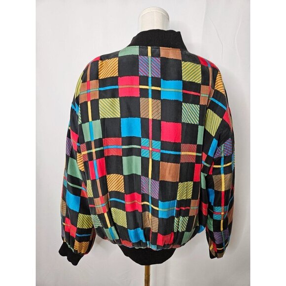 Carol Horn Vintage 80's Medium Oversized Boho Silk Patchwork Bomber Jacket - Picture 5 of 11